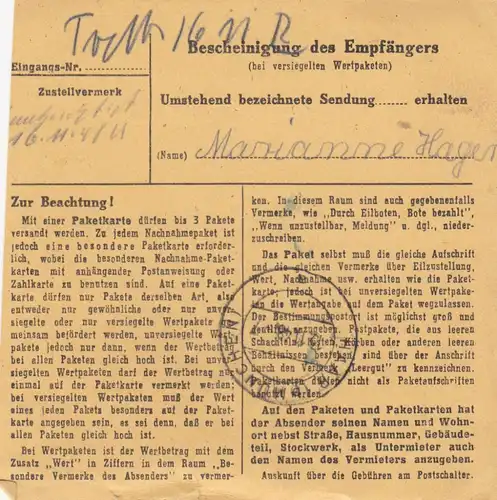 Carte de paquet BiZone 1948: Mannheim après les cheveux