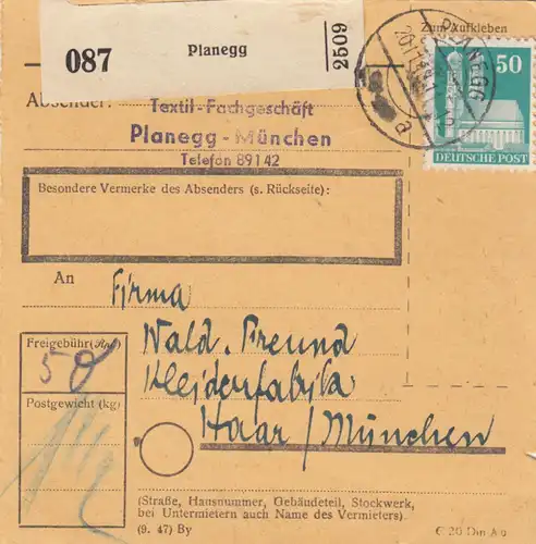 Carte de paquet BiZone 1948: Planegg par cheveux/Munich