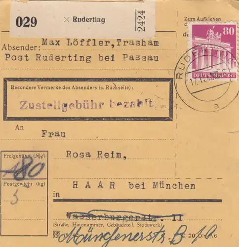 Carte de paquet BiZone 1948: ramer après les cheveux à Munich