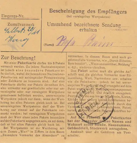 BiZone Paketkarte 1948: Ruderting nach Haar bei München