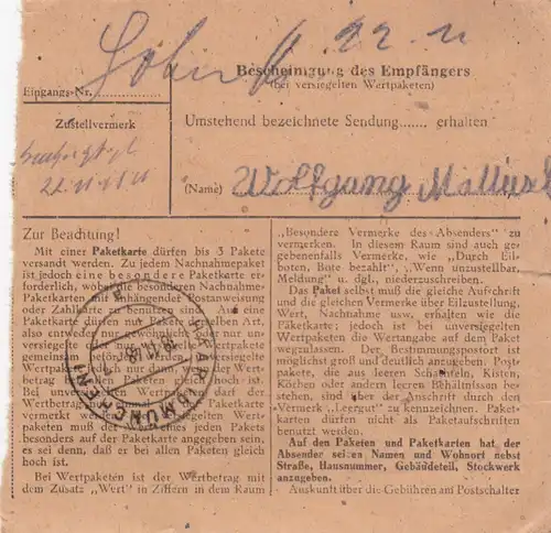 BiZone Paketkarte 1948: Bad Harzburg nach Haar bei München