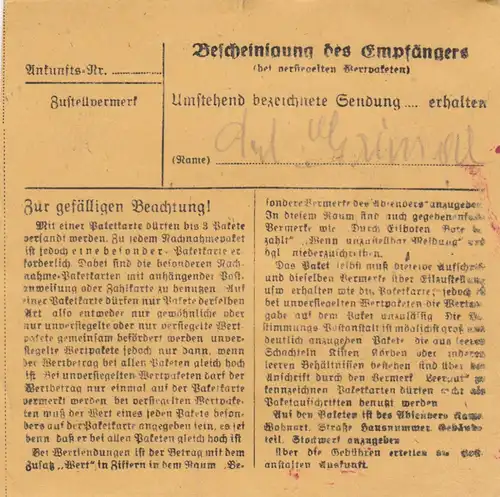 BiZone Paketkarte 1948: Olching nach Eglfing, Heilanstalt