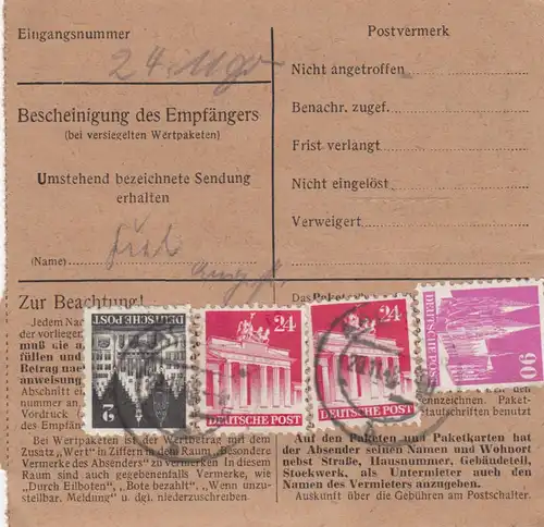 Carte de paquet BiZone 1948: Aix-la-Chapelle à Munich, Acceptation
