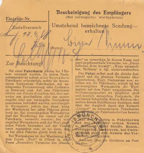 Carte de paquet 1948: Buchloe vers Bavière, Haar - US Zone