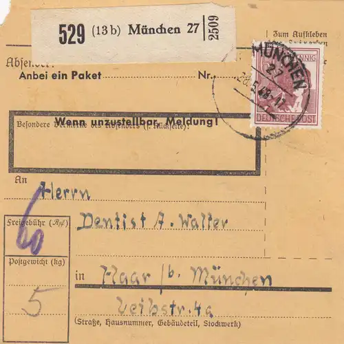 Carte de paquet 1948: Munich 27 vers Haar bei Munich