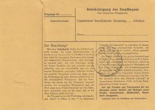 Paketkarte 1948: Freising nach München, Anstalt Haar