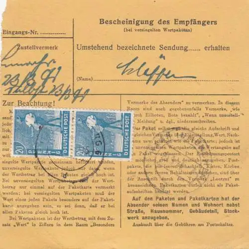 Paketkarte 1948: Augsburg nach Gut Ottendich bei Vaterstetten