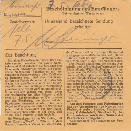 Carte de paquet 1948: Remise à niveau après Haar près de Munich