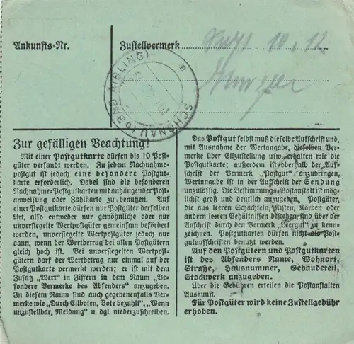 Carte de paquet 1946: Freising vers Thal b. Schönau, formulaire rare