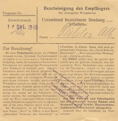 Paketkarte 1946: Mühldorf nach Bad Aibling
