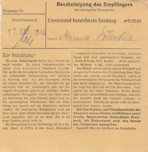 Carte de paquet 1946: Fuchsmühl vers Bad Aibling
