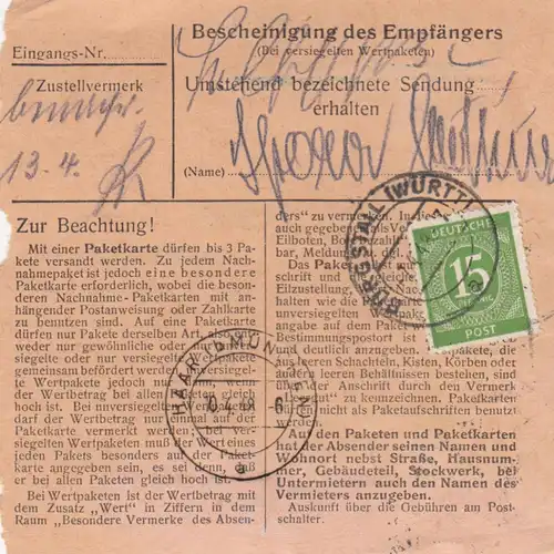 Carte de paquet 1948: château après Haar près de Munich