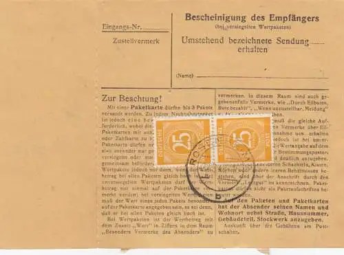 Paketkarte 1948: Rosenheim nach Weilheim