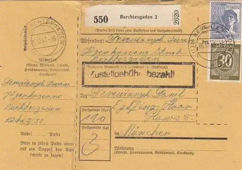 Carte de paquet 1947: Berchtesgarden vers Munich, Eglfing-Haar