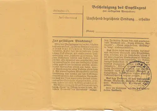 Carte de paquet 1947: Berchtesgarden vers Munich, Eglfing-Haar