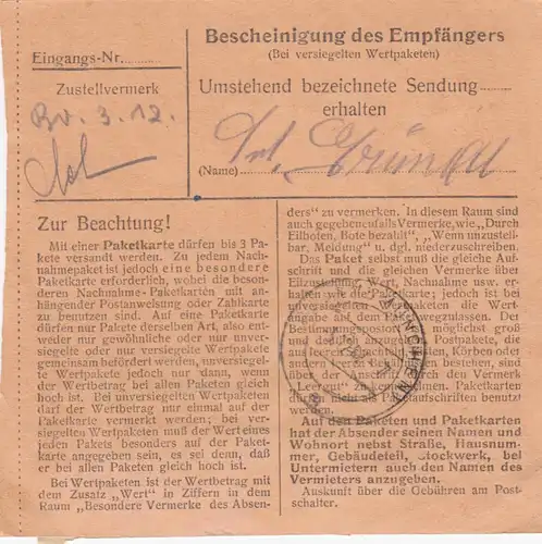Carte de paquet 1947: Passau vers Eglfing, Centre de santé des nerfs