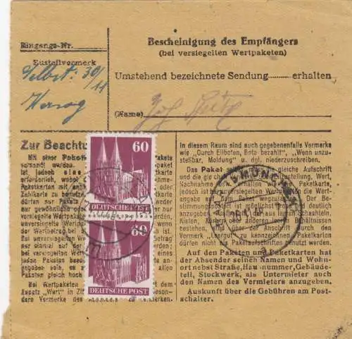 BiZone Carte colis 1948: Maisons de bois d'épine sur Wetzlar par cheveux, carte de valeur 90 FF