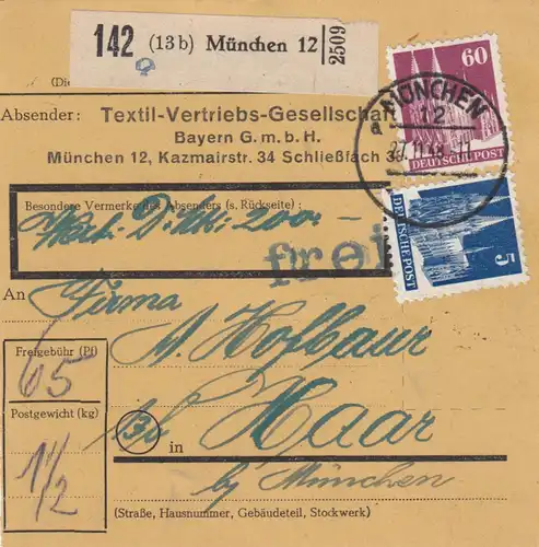 BiZone Paketkarte 1948: München nach Haar, Selbstbucherkarte mit Wert