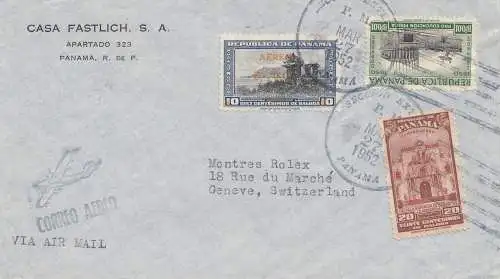 Panama 1952: air mail Pnama to Genève/Switzerland