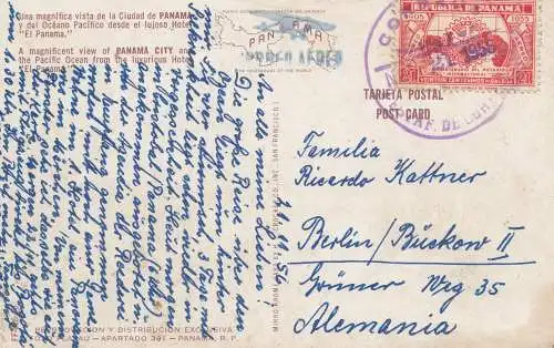 Panama 1956: post card Panama City to Berlin