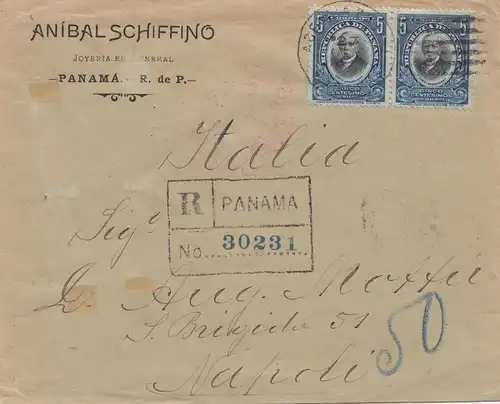 Panama 1911: Registered letter to Napoli/Italia via New York