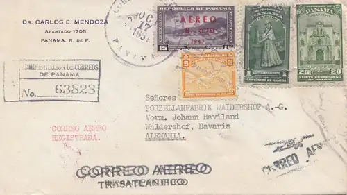 Panama 1951: Registered air mail to Waldershof