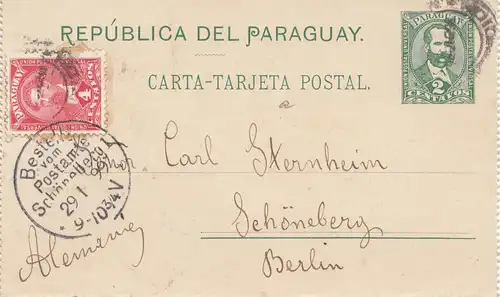 Paraguay 1899: post card Ausuncion to Schöneberg/Berlin