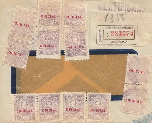 Paraguay 1937: registered letter Asuncion to La Chaux ....