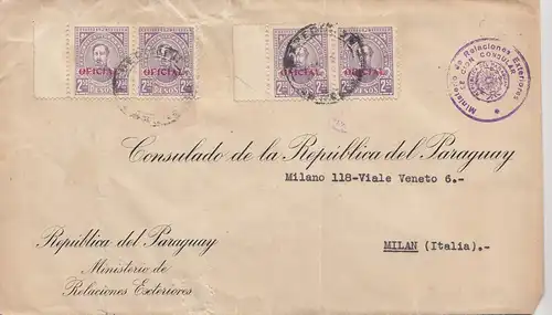 Paraguay 1937: Ministerio de Relaciones Exteriores to Milano/Italy