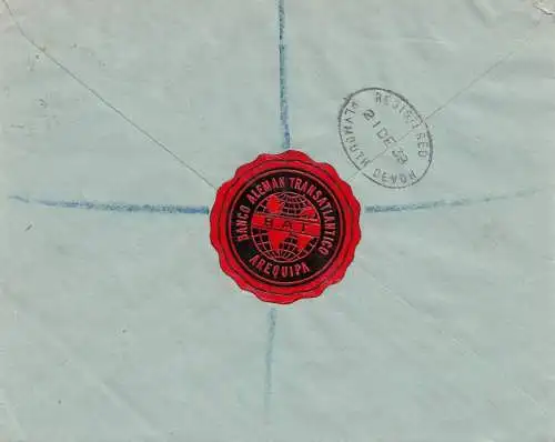 Peru 1938: registered letter Arequipa to Plymouth Dvon