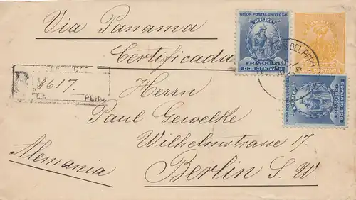 Pérou 1896: registered letter via Panama to Berlin