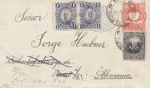 Pérou 1893: letter to Riesa, forwarded to Dresden