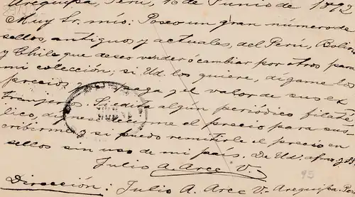 Pérou 1892: carte postale Arequipa to Donay, forwarded to Paris