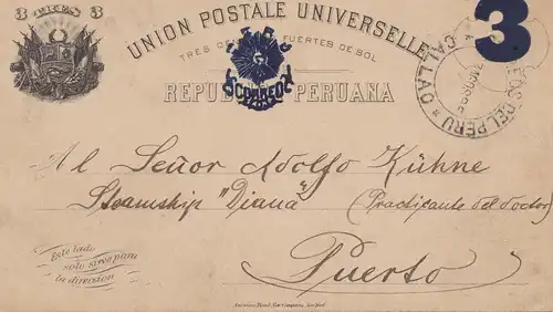 Pérou 1895: post card Callao to Puerto