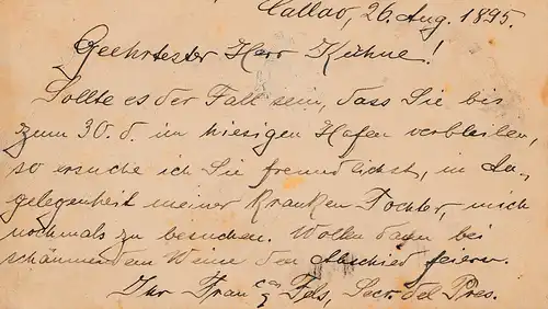 Pérou 1895: post card Callao to Puerto