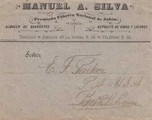 Peru letter Trujillo to Bethlehem/USA, Fabrication Alcohol