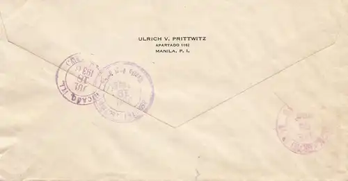 Philippines 1938: registered Manila to crestwood/USA