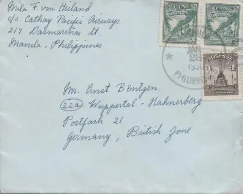 Philippines 1950: Manila to Wuppertal-Hahnesberg