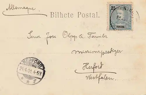 Madère: 1901: post card to Herford