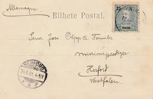 Madère: 1901: post card to Herford