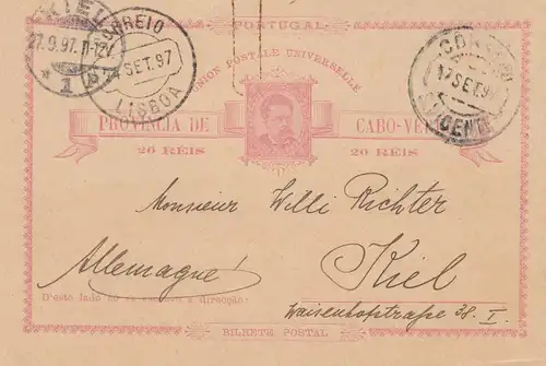 Saint Vincent 1897: post card Porto Grande to Kiel
