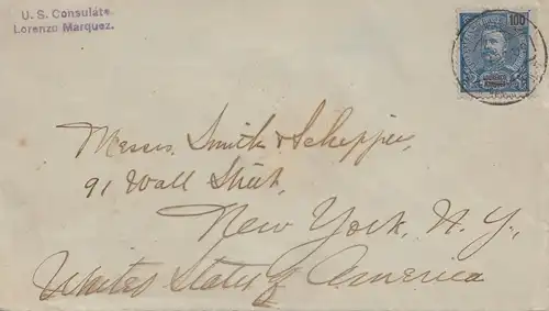 Mocambique 1899: US Consulate Lourenco (Lorenzo) Marques to New York