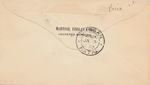 Mocambique 1902: Lourenco Marques to Durban, Censor