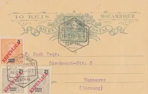 Mocambique 1912: Lourenco Marques to Hannover