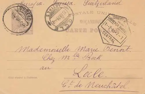 Mocambique 1909: post card Lourenco Marquesto Locle/Neuchatel