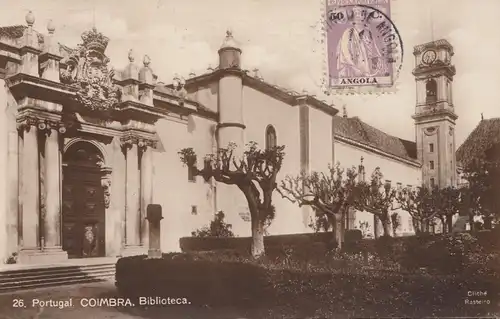 Angola: post card Coimbra/Biliotheca to Offenbach, TAX