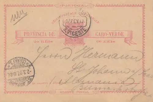 Cap-Vert: 1897: post card St. Vicente to St Johann