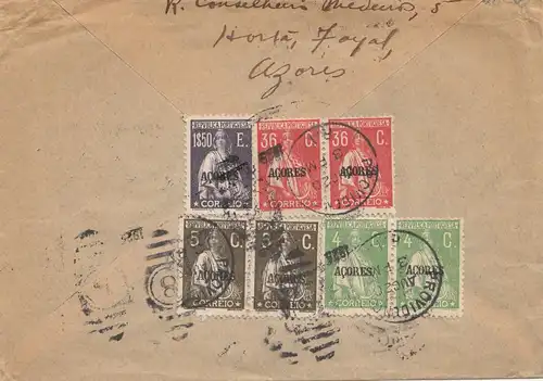 Acores: 1920: letter Paquebot to Chicago