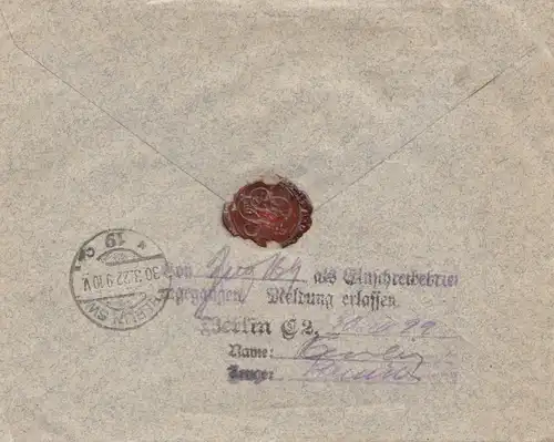 West India: 1922 Nova Goa to Berlin, Zoug reçu comme lettre recommandée
