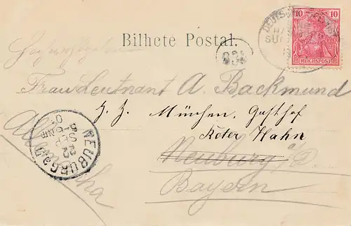 Madeira 1901: post card Funchal to Neuburg
